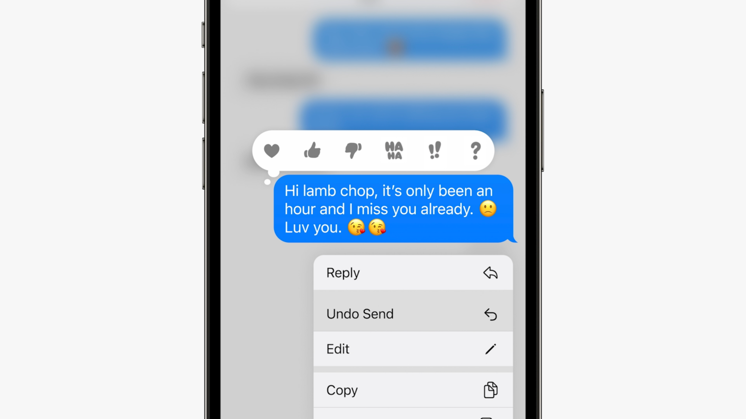 iOS 16 Undo Send feature in Messages. Image source: Apple Inc.