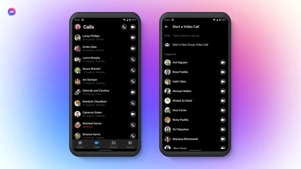 The new call tab in the Facebook Messenger app